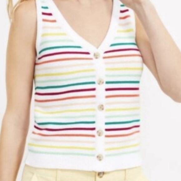 Ann Taylor LOFT Womens Knit Sleeveless Crop Rainbow Striped Sweater Size Large - Picture 1 of 7